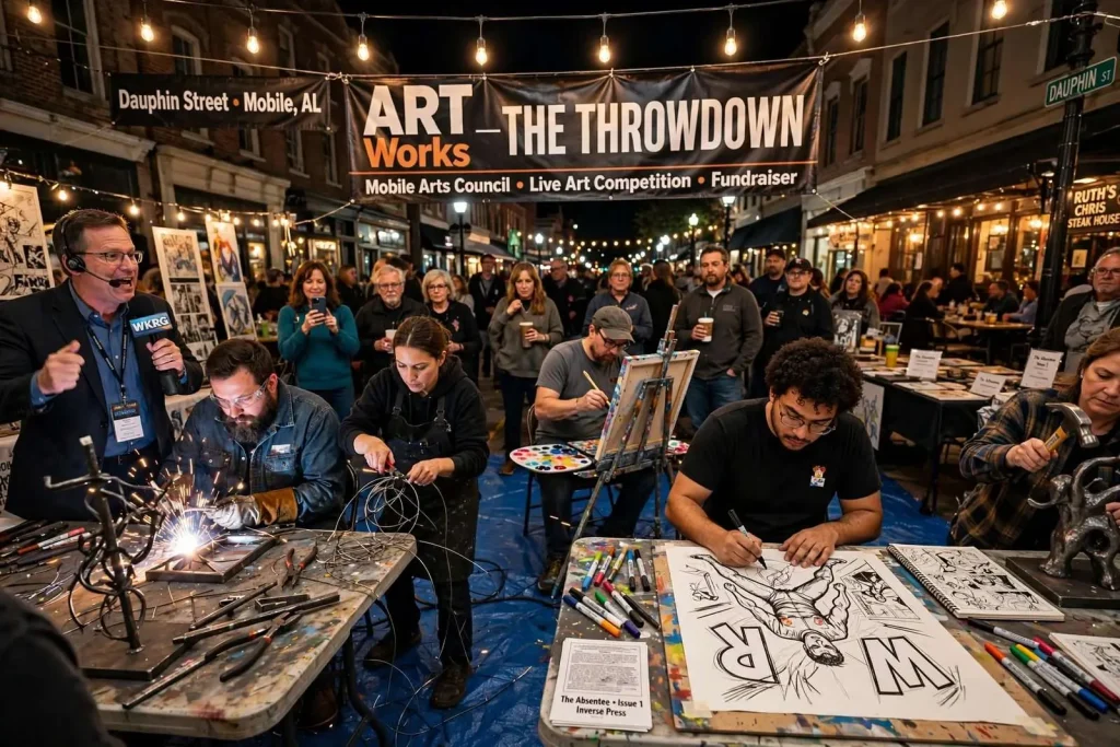Illustration for the news story: Mobile Arts Council’s ART Works Throwdown puts the creative process on display