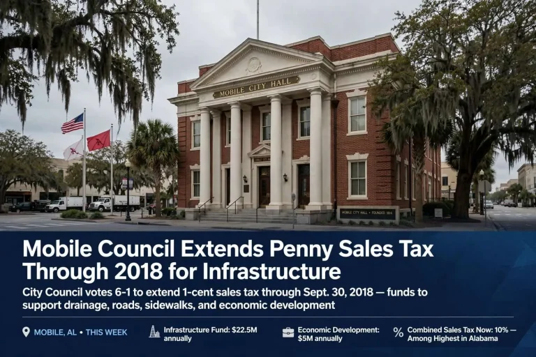 Illustration for the news story: Mobile Council Extends Penny Sales Tax Through 2018 for Infrastructure