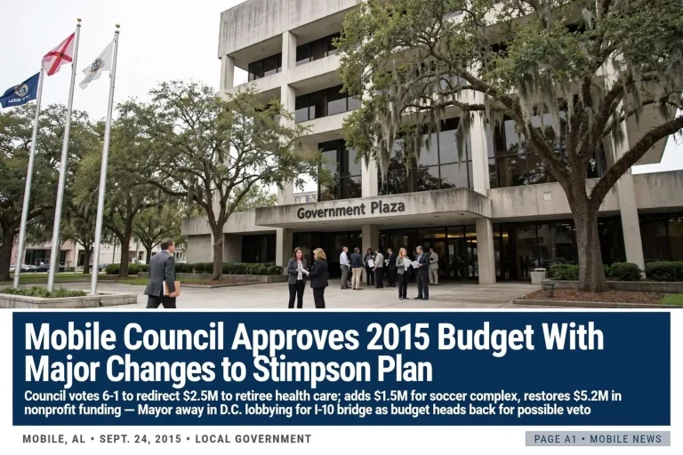 Illustration for the news story: Mobile Council Approves 2015 Budget With Major Changes to Stimpson Plan