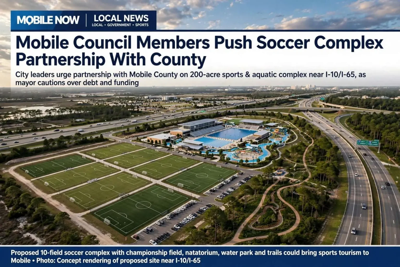 Illustration for the news story: Mobile Council Members Push Soccer Complex Partnership With County