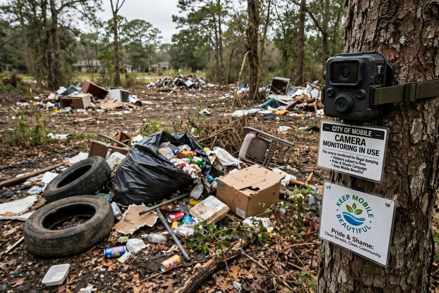 Illustration for the news story: Mobile Weighs Camera Crackdown as ‘Pride and Shame’ Litter Campaign Launches