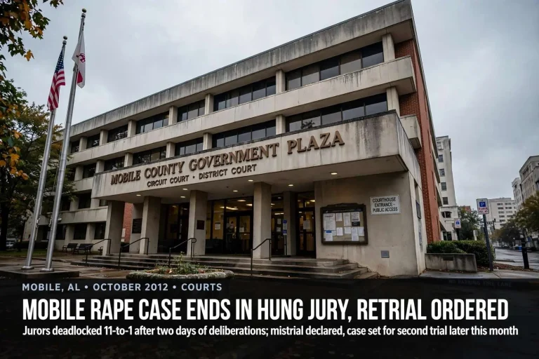 Illustration for the news story: Mobile Rape Case Ends in Hung Jury, Retrial Ordered