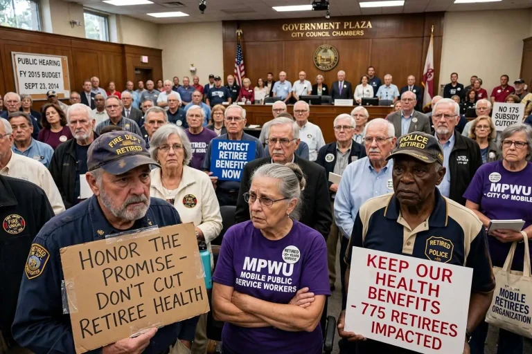 Illustration for the news story: Mobile Retirees Push Back on Proposed Cuts to City Health Benefits