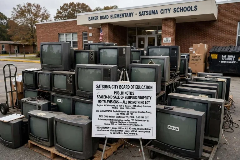 Illustration for the news story: Satsuma Schools Put 90 Old Televisions Up for a Sealed-Bid Sale