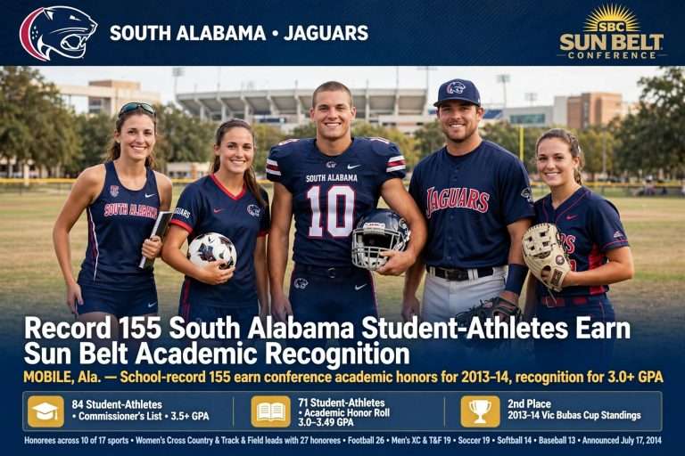 Illustration for the news story: Record 155 South Alabama Student-Athletes Earn Sun Belt Academic Recognition