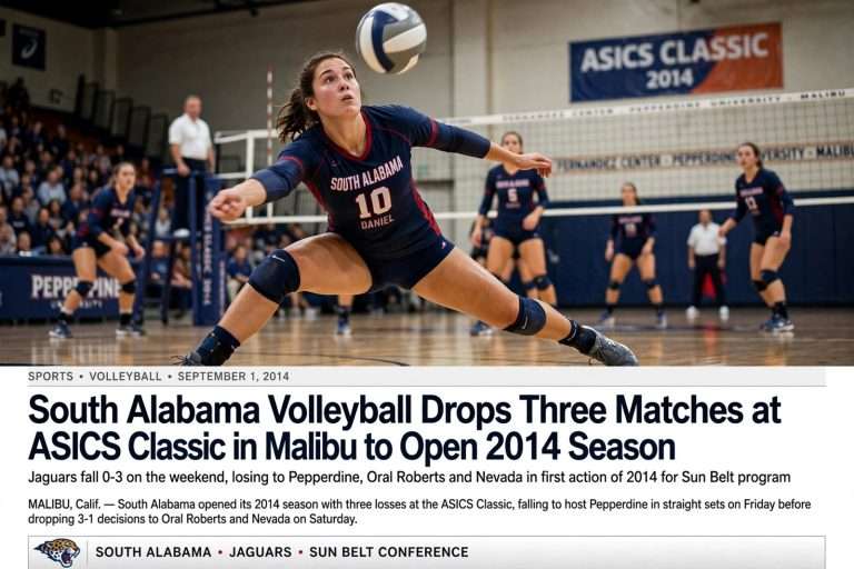 Illustration for the news story: South Alabama Volleyball Drops Three Matches at ASICS Classic in Malibu to Open 2014 Season