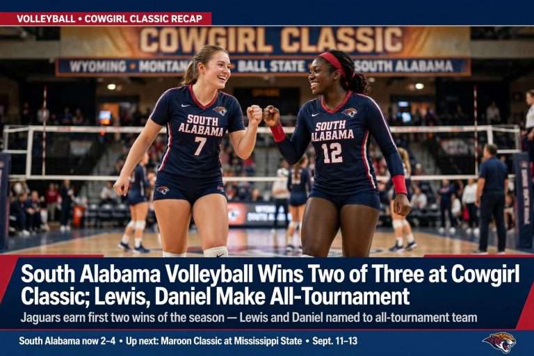 Illustration for the news story: South Alabama Volleyball Wins Two of Three at Cowgirl Classic; Lewis, Daniel Make All-Tournament