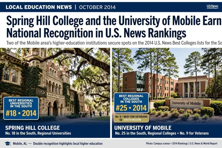 Illustration for the news story: Spring Hill College and the University of Mobile Earn National Recognition in U.S. News Rankings