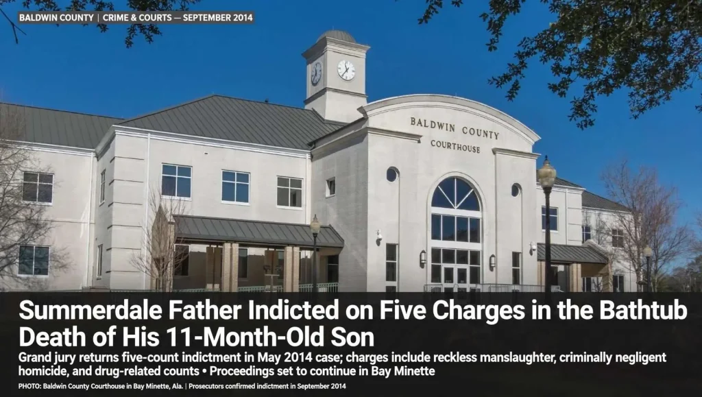 Illustration for the news story: Summerdale Father Indicted on Five Charges in the Bathtub Death of His 11-Month-Old Son