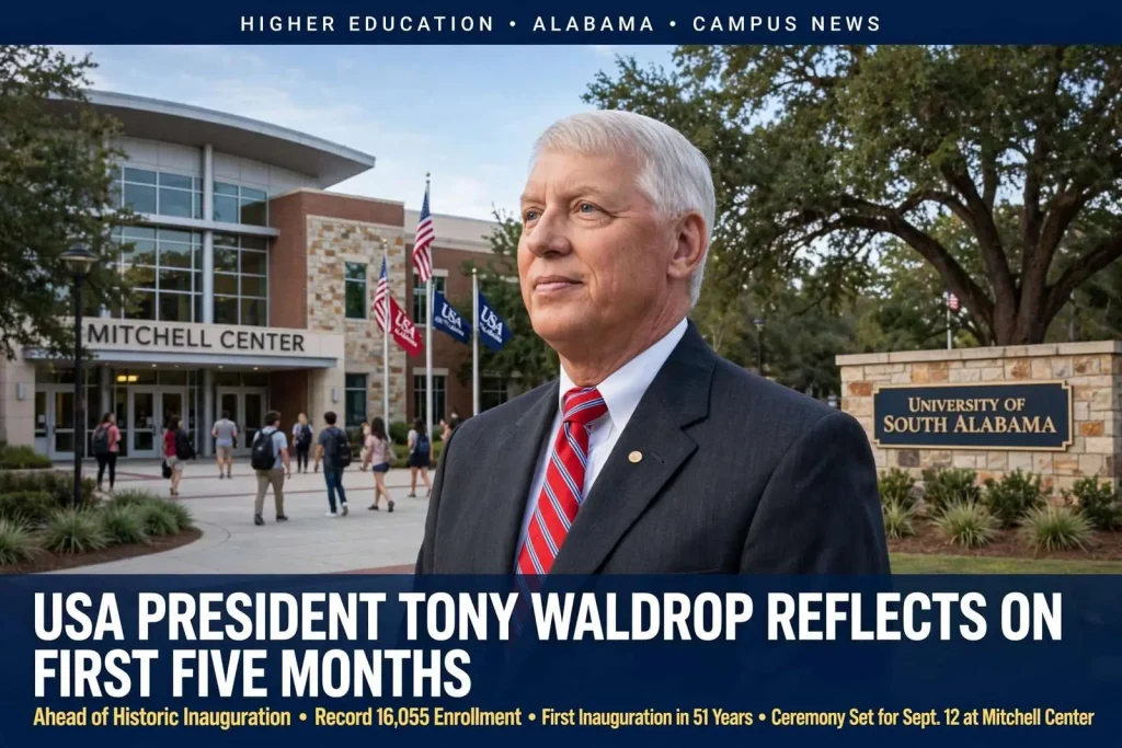 Illustration for the news story: USA President Tony Waldrop Reflects on First Five Months Ahead of Historic Inauguration