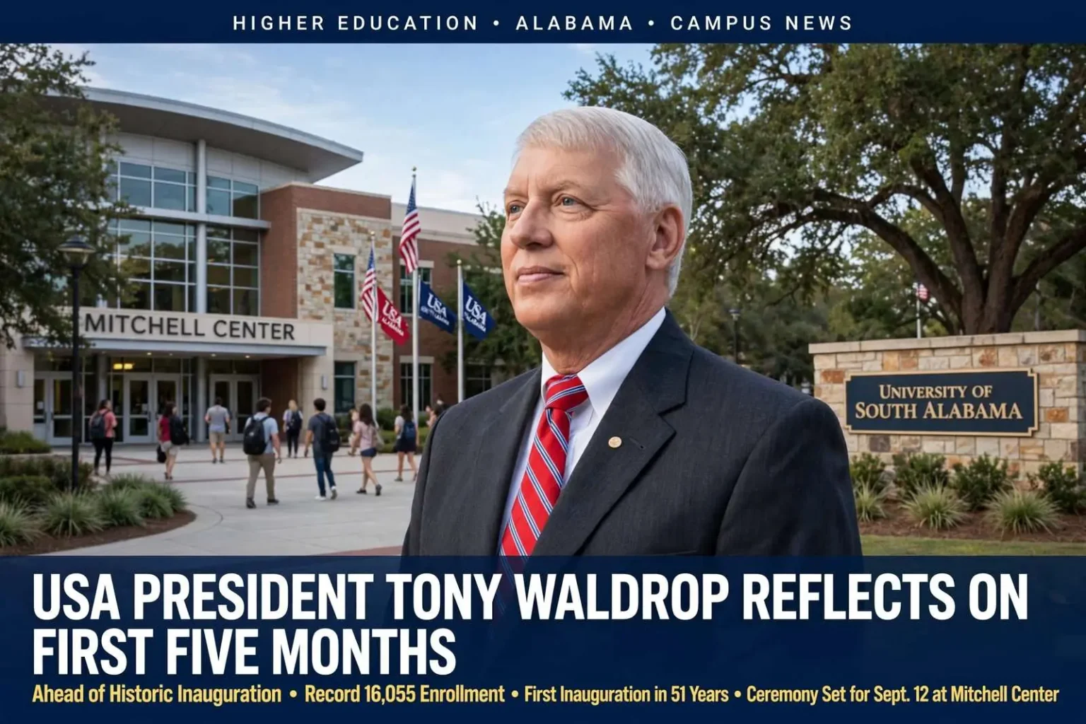 Illustration for the news story: USA President Tony Waldrop Reflects on First Five Months Ahead of Historic Inauguration