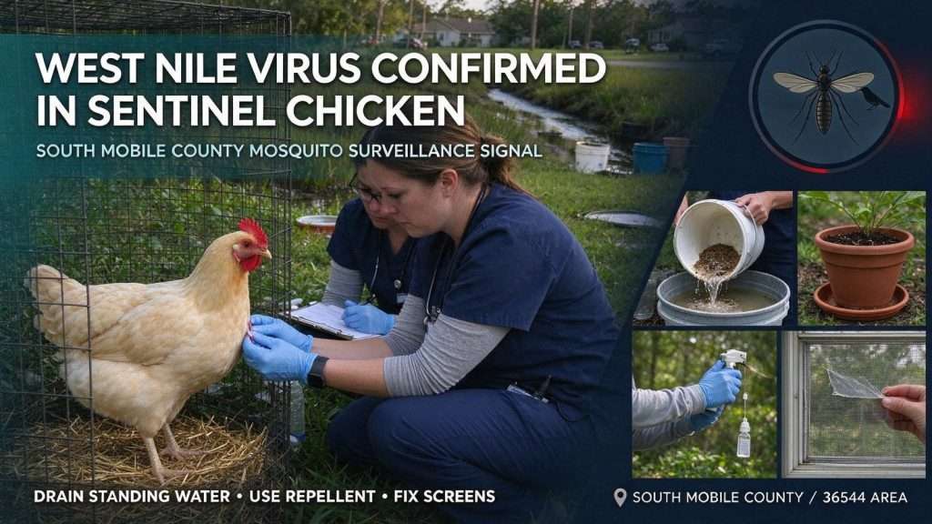 Illustration for the news story: West Nile Virus Confirmed in South Mobile County Sentinel Chicken