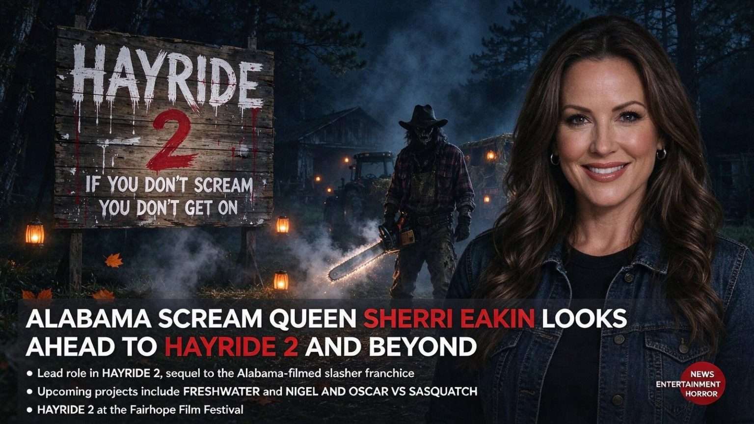 Illustration for the news story: Alabama Scream Queen Sherri Eakin Looks Ahead to Hayride 2 and Beyond