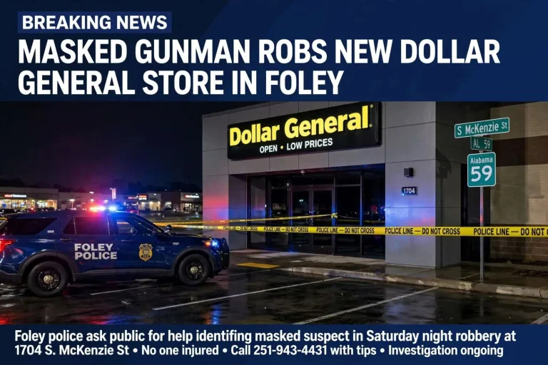 Illustration for the news story: Masked Gunman Robs New Dollar General Store in Foley