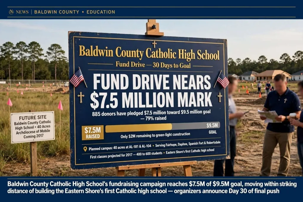 Illustration for the news story: Baldwin County Catholic High School Fund Drive Nears $7.5 Million Mark