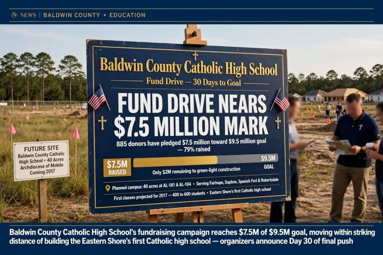 Illustration for the news story: Baldwin County Catholic High School Fund Drive Nears $7.5 Million Mark