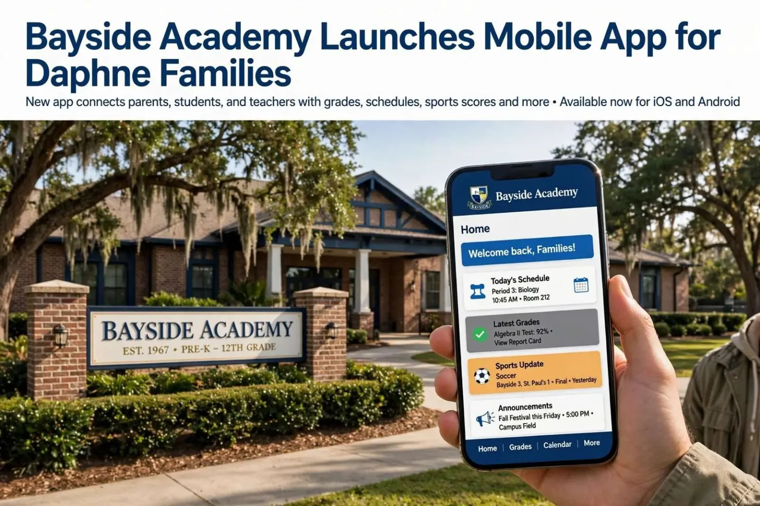 Illustration for the news story: Bayside Academy Launches Mobile App for Daphne Families