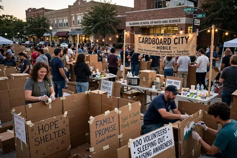 Illustration for the news story: Mobile’s Cardboard City Returns to Raise Homelessness Awareness Saturday