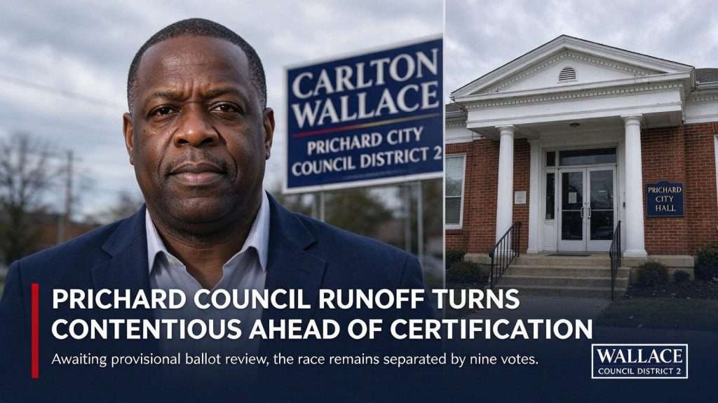 Illustration for the news story: Prichard Council Runoff Turns Contentious Ahead of Certification