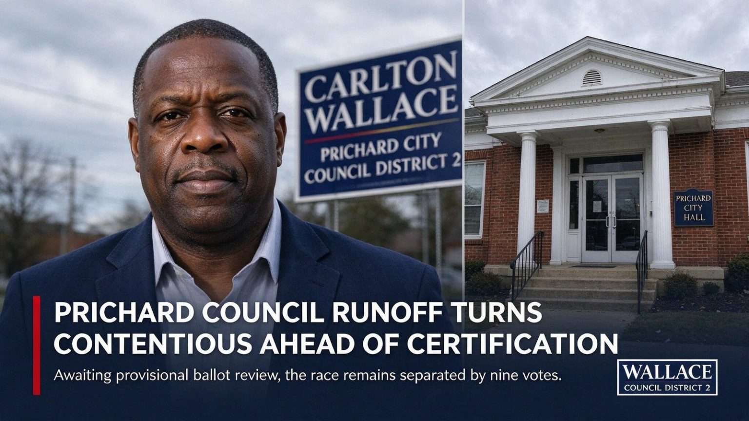 Illustration for the news story: Prichard Council Runoff Turns Contentious Ahead of Certification