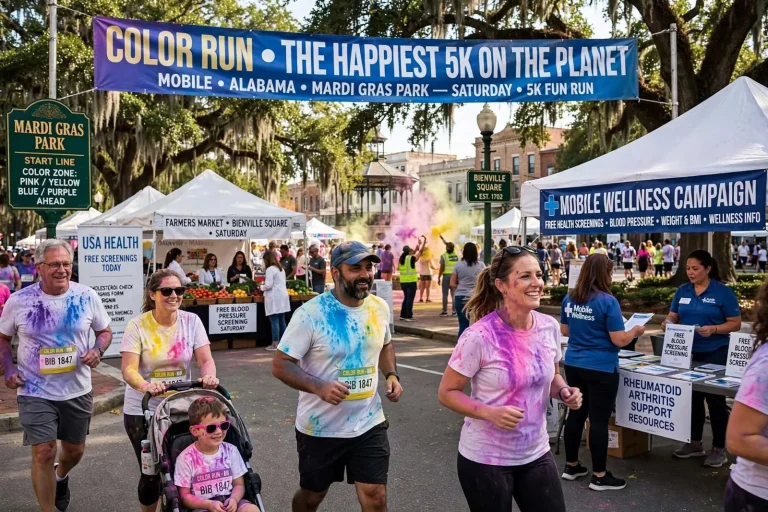 Illustration for the news story: Color Run and Health Fair Fill Downtown Mobile Parks Saturday