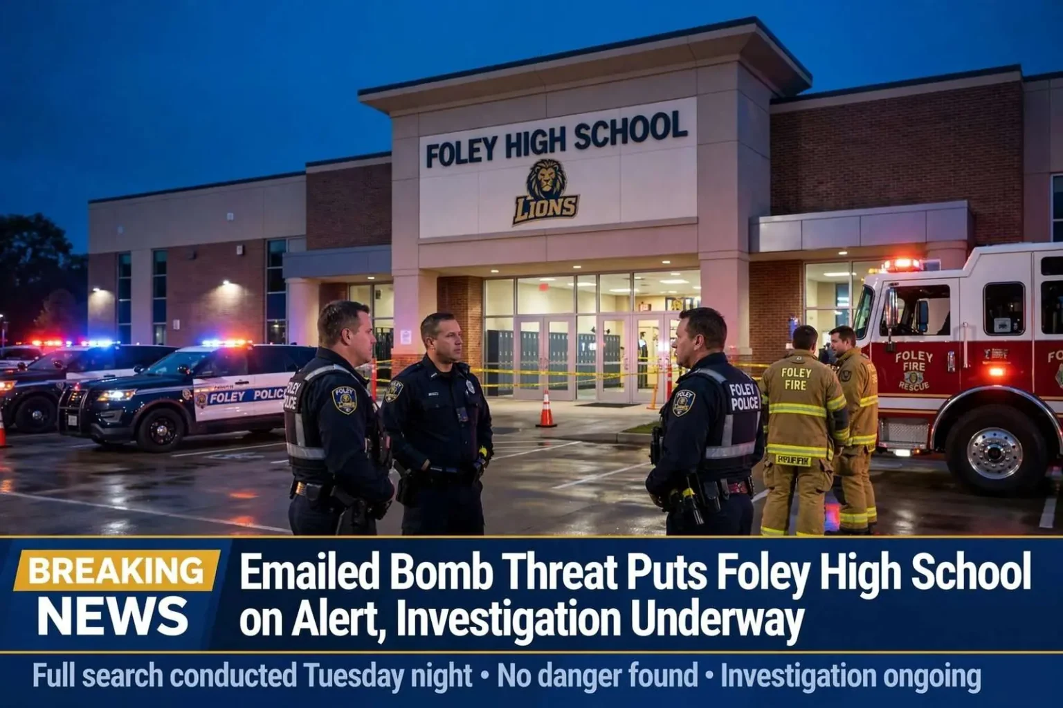 Illustration for the news story: Emailed Bomb Threat Puts Foley High School on Alert, Investigation Underway