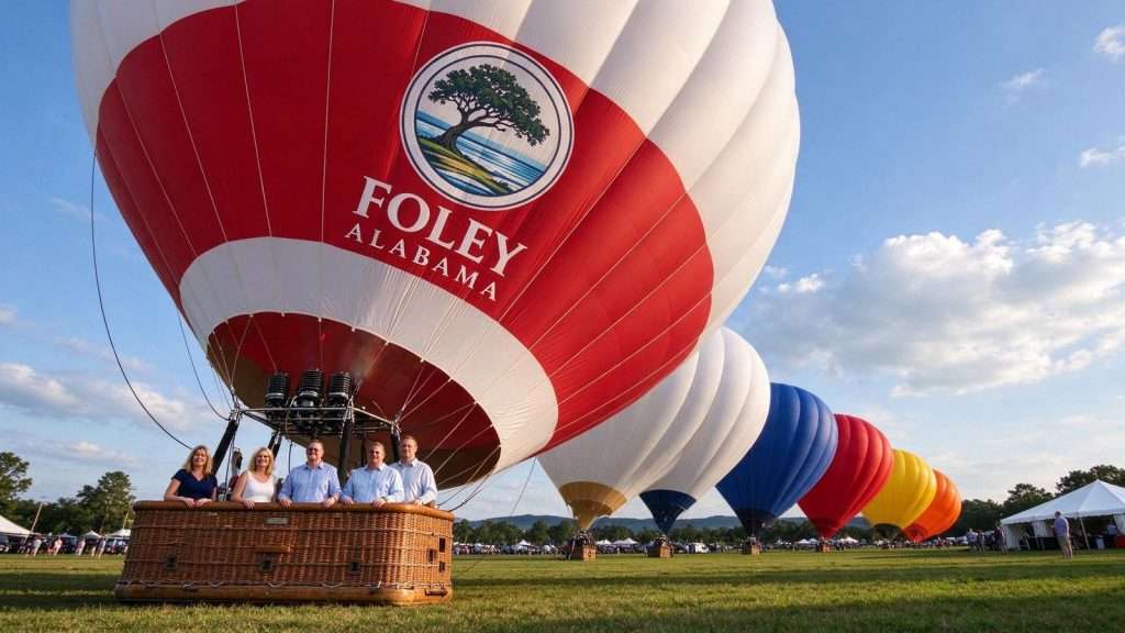 Illustration for the news story: Foley Inks $110,000 Deal to Put City Logo on Hot Air Balloon