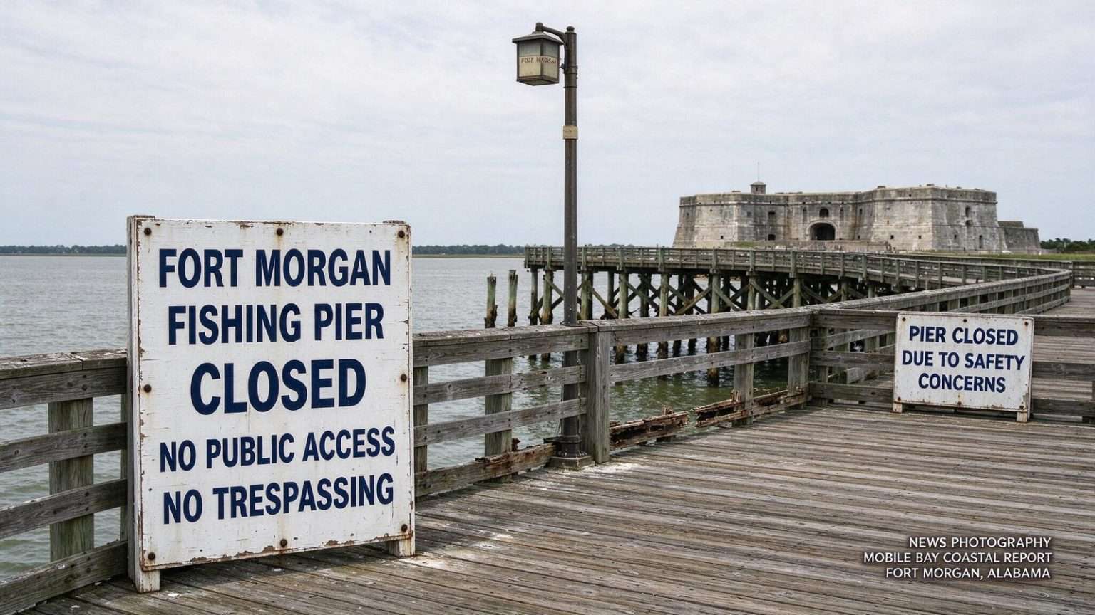 Illustration for the news story: Fort Morgan Fishing Pier Remains Closed as Repair Costs Mount