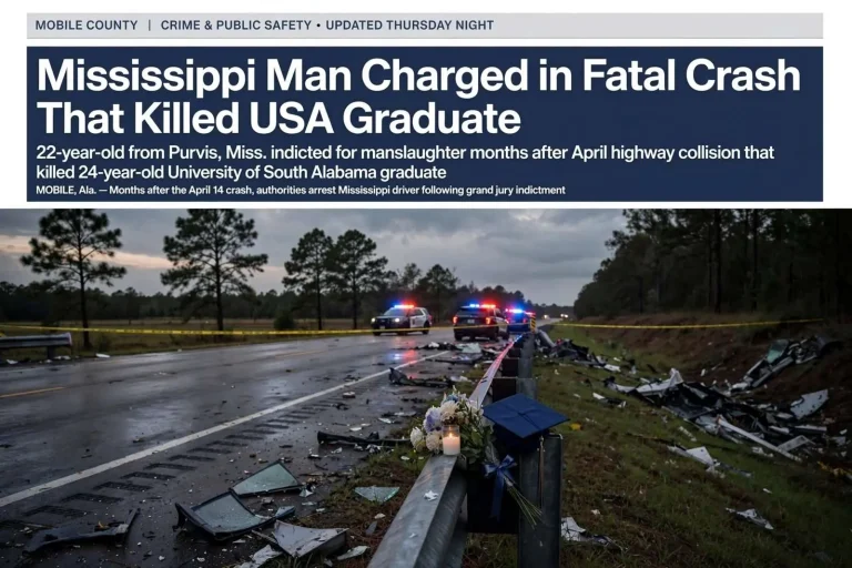 Illustration for the news story: Mississippi Man Charged in Fatal Crash That Killed USA Graduate