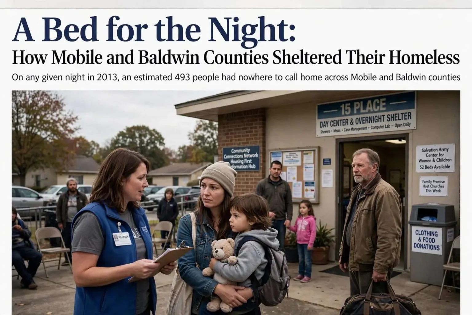 Illustration for the news story: A Bed for the Night: How Mobile and Baldwin Counties Sheltered Their Homeless