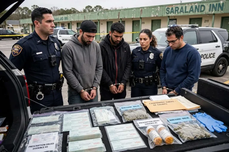 Illustration for the news story: Mobile Police Arrest Trio in Counterfeit Check Scheme Targeting Homeless Residents