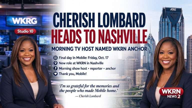 Illustration for the news story: Mobile TV Host Cherish Lombard Heads to Nashville for WKRN Anchor Role