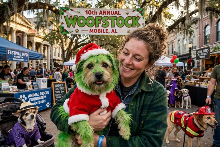 Illustration for the news story: Mobile’s Woofstock Draws Thousands for Costumed Dogs and a Good Cause