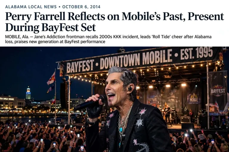 Illustration for the news story: Perry Farrell Reflects on Mobile’s Past, Present During BayFest Set