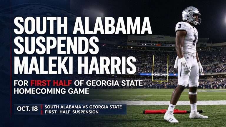 Illustration for the news story: South Alabama Suspends Maleki Harris for First Half of Georgia State Homecoming Game