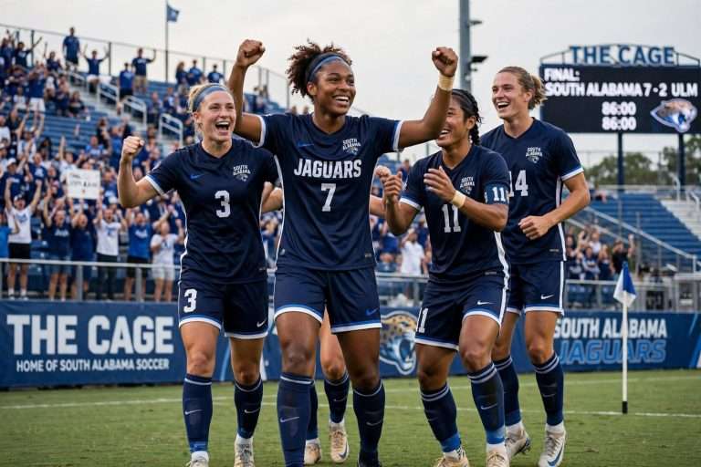 Illustration for the news story: South Alabama Soccer Routs Louisiana-Monroe 7-2 for Eighth Straight Win