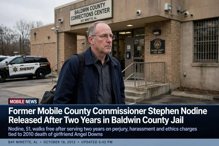 Illustration for the news story: Former Mobile County Commissioner Stephen Nodine Released After Two Years in Baldwin County Jail