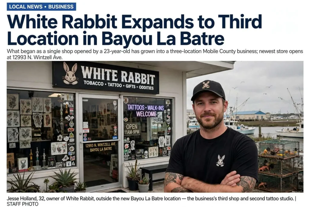 Illustration for the news story: White Rabbit Expands to Third Location in Bayou La Batre