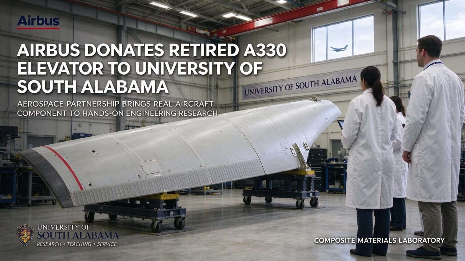 Illustration for the news story: Airbus Donates Retired A330 Elevator to University of South Alabama