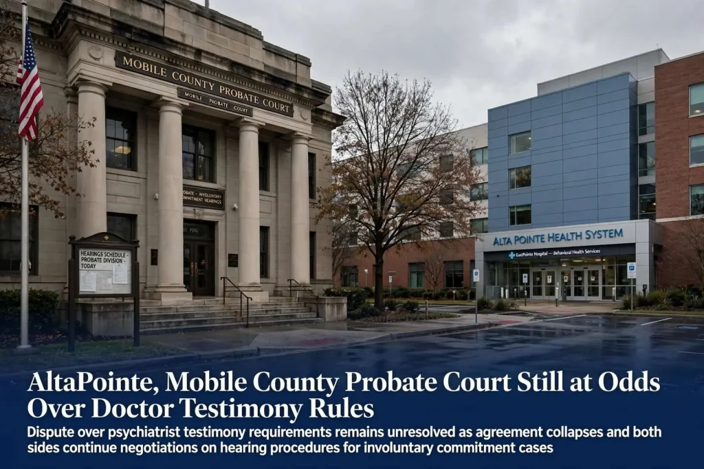 Illustration for the news story: AltaPointe, Mobile County Probate Court Still at Odds Over Doctor Testimony Rules