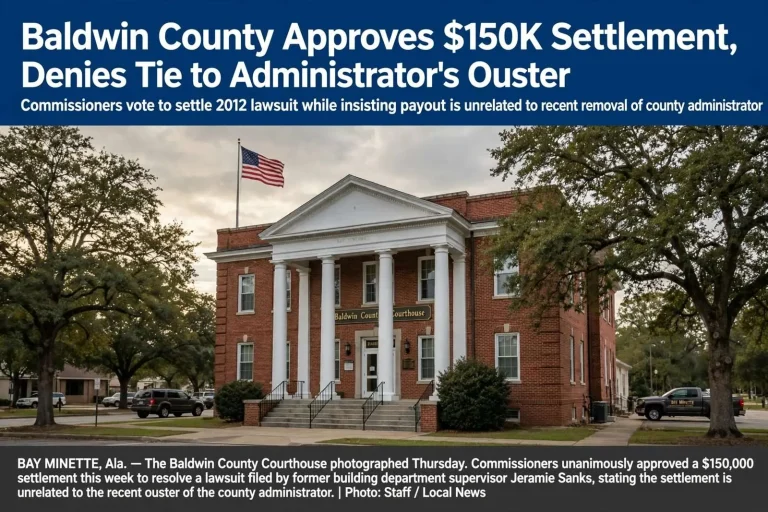 Illustration for the news story: Baldwin County Approves $150K Settlement, Denies Tie to Administrator’s Ouster