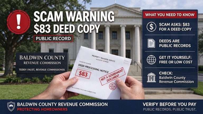 Illustration for the news story: Baldwin County Revenue Commissioner Warns of $83 Deed Copy Scam