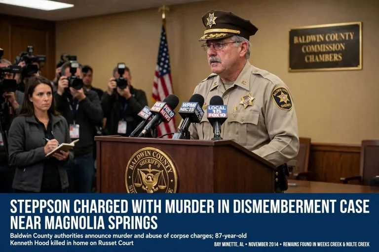 Illustration for the news story: Stepson Charged with Murder in Dismemberment Case Near Magnolia Springs