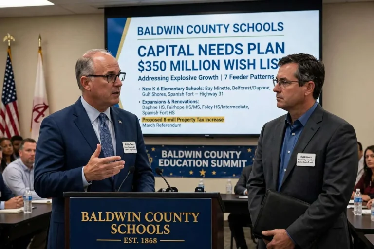 Illustration for the news story: Baldwin County Schools Unveil $350 Million Wish List to Handle Explosive Growth