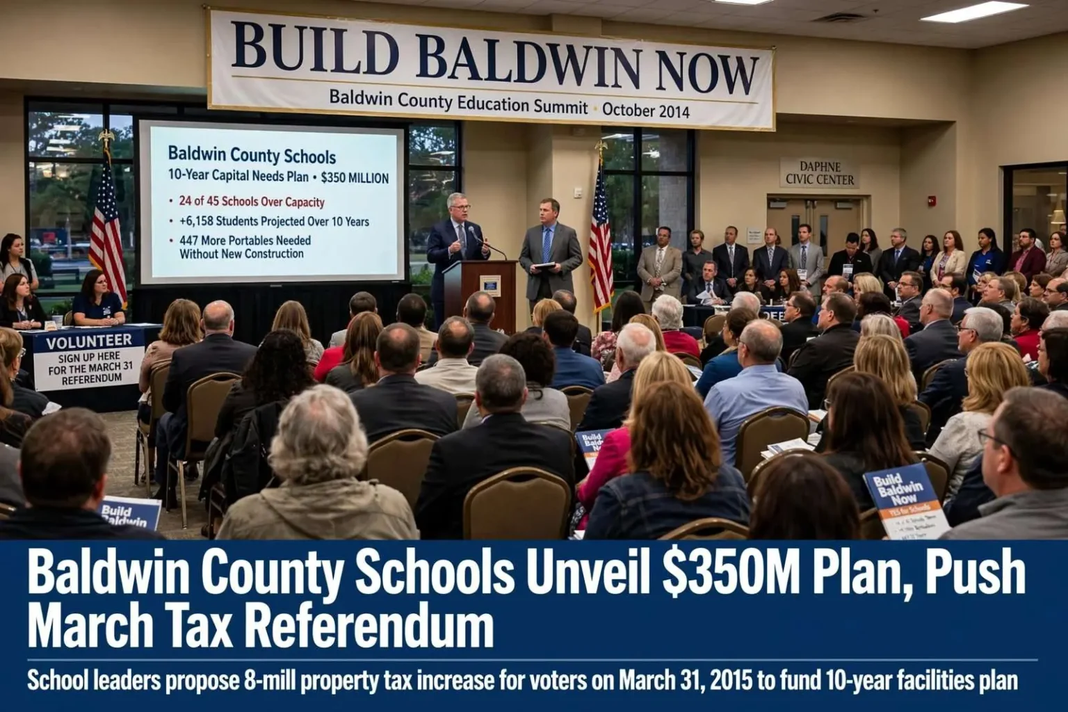 Illustration for the news story: Baldwin County Schools Unveil $350M Plan, Push for March Tax Referendum