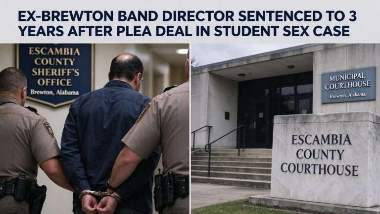 Illustration for the news story: Ex-Brewton Band Director Sentenced to 3 Years After Plea Deal in Student Sex Case
