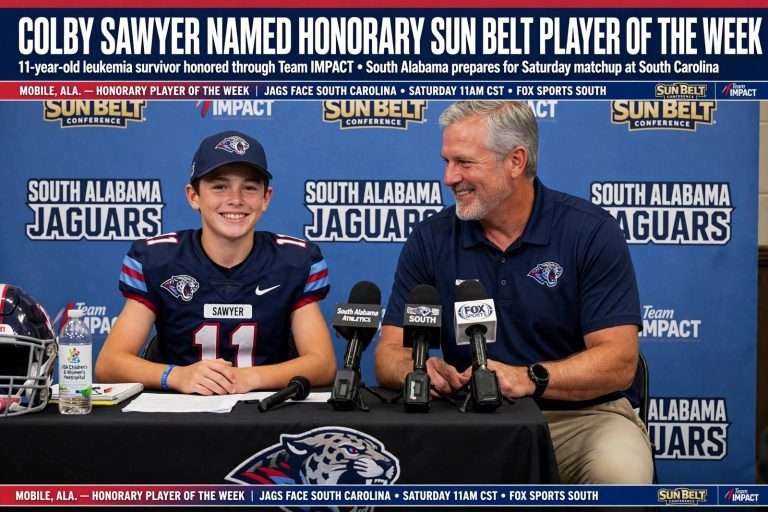 Illustration for the news story: Colby Sawyer Named Honorary Sun Belt Player of the Week as South Alabama Turns to South Carolina