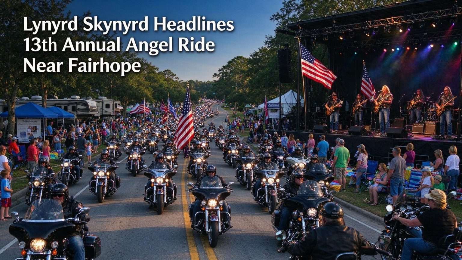 Illustration for the news story: Lynyrd Skynyrd Headlines 13th Annual Angel Ride Near Fairhope