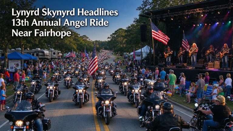 Illustration for the news story: Lynyrd Skynyrd Headlines 13th Annual Angel Ride Near Fairhope