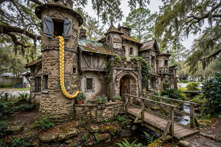 Illustration for the news story: Inside Fairhope’s Storybook Mosher Castle, a Handbuilt Labor of Love